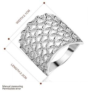 Mode Design Vierkante Grid Plated Sterling Silver Finger Ring Fit Vrouwen Bruiloft Silver Plate Rings Solitaire Ring Band Ringen ER543