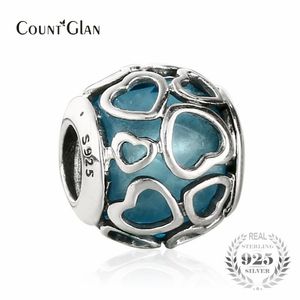 Fit Pandora Bracelet Sky Blue Encased in Love Charms Sterling Silver Crystal Heart Beads For Jewelry Making Diy Women Bracelets
