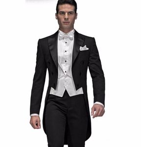 terno de tailcoat para casamento venda por atacado-Suits Prom de casamento do noivo Homens Groomsman fraque preto feito sob encomenda Jacket calça Vest laço