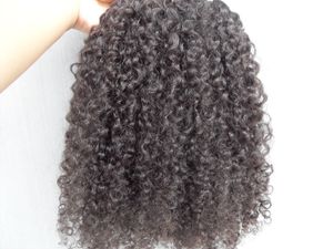 stil natürliches haar großhandel-brasilianische menschliche Jungfrau Haarverlängerungen Stück Clip in Haar verworrene lockige Frisur dunkelbraun natürliche schwarze Farbe