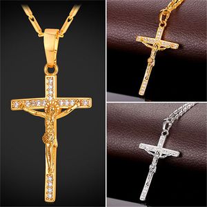 Krucyfiks Krzyżowy Naszyjnik Wisiorek Dla Kobiet Mężczyźni Platinum Plated K Prawdziwa pozłacana biżuteria z cyrkonią sześcienną