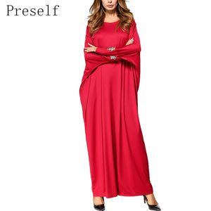 ingrosso abayas dresses-Manicotto del manicotto del Batwing ricamato autunno delle donne di Pres O casuale Maxi vestito allentato casuale Abaya q171118