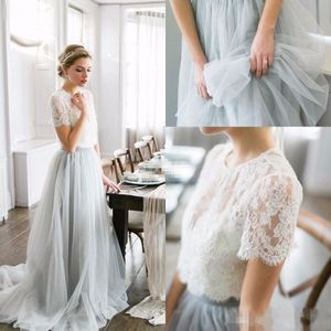 2017 Country Style Bohemian Bridesmaid Dresses Top Lace Short Sleeves Illusion Bodice Tulle Skirt Maid Of Honor Beach Wedding Dress