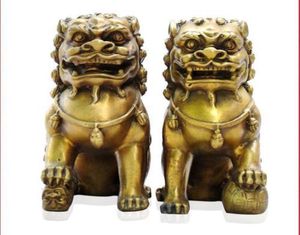 chinese foo hunde großhandel-Chinesische Fengshui Bronze Wächter Tür Phylacactery Foo Hund Lion Statue Paar