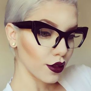 yeni moda berrak lens gözlüğü toptan satış-ALOZ MICC Moda Kadınlar Klasik Kedi Göz Gözlük Yeni Yarım Çerçeve Vintage Cateye Güneş Gözlüğü Ve Şeffaf Lens UV400 A115