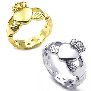 ingrosso anelli di nozze di tensione-Cinturino in acciaio inossidabile moda Claddagh Heart Crown Love Uomo Anello da donna taglia oro