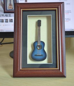 Wholesale mad blue resale online - Pure Hand mad Mini Wood Guitar Model Frame Guitar Model Decorations Frame Blue Guitar