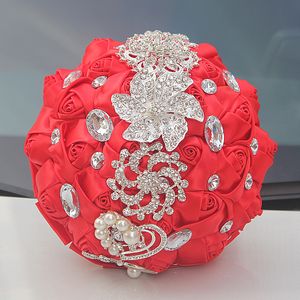 Wholesale red wedding bouquets resale online - Red Wedding Bouquets Rose Artificial Sweet Quinceanera Bouquet Crystal Silk Ribbon New Buque De Noiva Colors W228 B