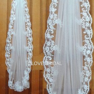 Wholesale fingertip lace edge veil resale online - Elegant Fingertip Legnth Lace Bridal Veil One Layer Romantic Wedding Hair Accessory with Comb New Style Real Photos ePacket