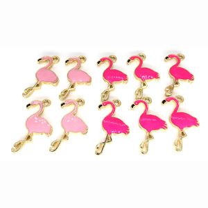 emaye cazibe toptan satış-500 adet mm Flamingo Charms DIY Takı Aksesuarları Altın Ton Alaşım Pembe Gül Kırmızı Emaye Hayvan Kolye Bilezik için CH0120