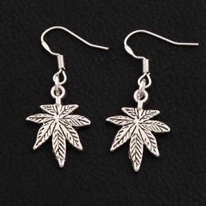 Maple Leaf Dangle Chandelier Earrings Silver Fish Ear Hook pairs E360 x15 mm
