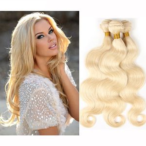 Brasiliansk kroppsvåg Straight Hair Weaves Double Weft g pc Rysk blond färg kan färgas mänskliga remy hårförlängningar