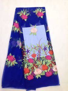 вечерние платья из кружевной ткани оптовых-5 ярдов ПК самые модные королевский синий французский чистая кружевной ткани и красивый цветок дизайн африканский сетки кружева для партии платье LJ5