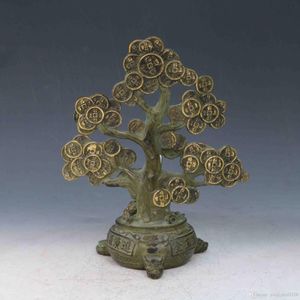 アンティークコレクションフォークアート中国の青銅金箔の手入れのお金の木の彫像