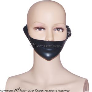 Black Sexy Bondage Latex Mouth Mask Rubber Face Masks Hood Protected With Belts Buckles