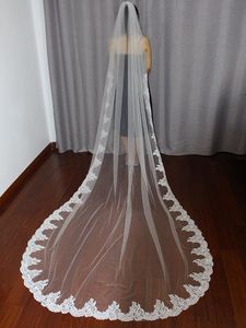 Wholesale cathedral veils for sale - Group buy One Layer Long Wedding Veil with Partial Lace Edge Cathedral Bridal Veil with Comb Wedding Accessoires MV01