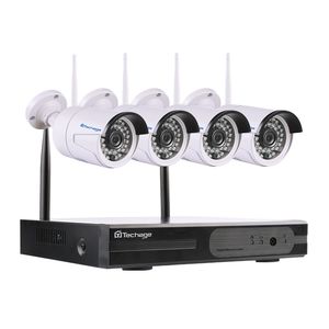 wifi cctv toptan satış-4CH P Kablosuz NVR CCTV Sistemi wifi MP IR Açık Bullet P2P IP Kamera Su Geçirmez Video Güvenlik Gözetim Kiti