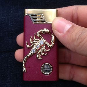 new scorpion pattern metal windproof refillable  torch Cigarette Lighter cigar Butane Gas gift portable Grey Brown Yellow Dark red slim