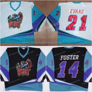 Mężczyźni Jeff Foster Waco Wizards Jersey Evans Tanie Wysokiej Jakości Darmowa wysyłka Hokej Koszulki