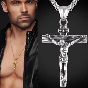 Męska krucyfiks wisiorek biżuteria ze stali nierdzewnej Inri Kawałek Jezusa k Pozłacany religijny Krzyż Wisiorek Naszyjnik