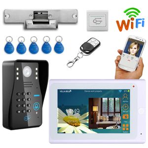7 quot Video Doorbell System Video Door Phone Intercom Kits Password keypad RFID Card Electric Strike Lock Wired Wireless