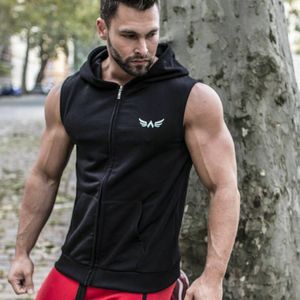 Mens Loose Muscle Fitness Hooded Tank Tops For Men Zipper Cardigan Casual Bodybuilding Workout Sleeveless T Shirts Vests