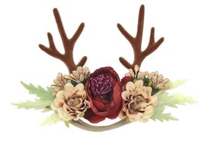 Wholesale made rose resale online - Fashion Forest Deer Horns Burgundy rose Flower Headband Woodland Christmas Antler Floral Crown Custom made Handcrafted Deer Headband A1195