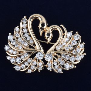 Wholesale pin color resale online - Trendy New Women s Gold Color Clear Swan Austrian Crystal Brooch Pin Fancy Delicate Brooch