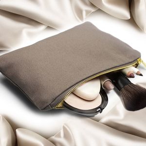 Portable Clutch Bag Big Storage Metal Zipper Pouch Blank Canvas Makeup Cosmetic Case