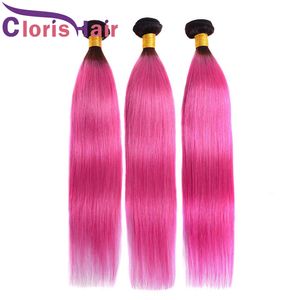 1B Pink Ombre Mänskliga hårbuntar Två ton Peruanska Virgin Hair Extensions Dark Roots Rosa Silky Straight Ombre Hair Weaves erbjudanden