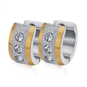 Diamond Earrings Stainless Steel Small Circle Scrub Earrings Paved Shiny Zircon Punk Rock Hoop Earrings for Women or Men