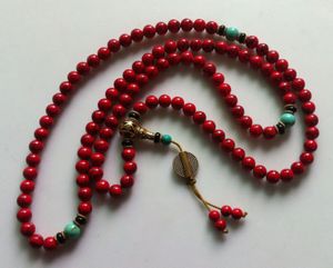 tibet mala achat en gros de Chine tibet rouge pierre MM bouddhiste prière perle mala collier bracelet perles