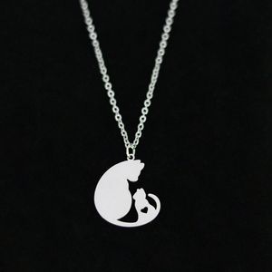 kedi şekilli mücevherat toptan satış-Anne Kediler Aşk Kolye Kolye Kalp şeklinde Paslanmaz Çelik Gümüş Altın Kadınlar Için Lover Takı Zinciri Charm Takı Toptan