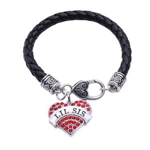 Wholesale sis bracelet resale online - New Arrived Women Bracelet Heart Pendant LIL SIS Written Sparkling Crystals Gift For Sister Zinc Alloy Provide Dropshipping