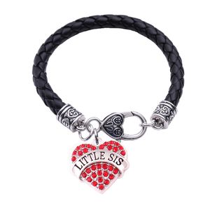 Wholesale sis bracelet resale online - New Arrived Popular Design Women Heart Bracelet LITTLE SIS Written Beautiful Crystals Fashion Leather Chain Zinc Alloy Dropshipping