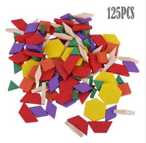 Wholesale wooden tangram puzzle resale online - 125pcs Set Colorful D Wooden Tangram Montessori Kids DIY Jigsaw Puzzle Brain Teaser Toy Children Early Educational Toys Gift