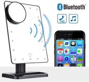 180度回転20 LEDタッチスクリーン化粧鏡Bluetoothスピーカー10x拡大鏡ライトビューティーツールDHL送料無料