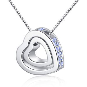 Fashion Parts Jewelry colors Love You Forever Engraving Necklace Ladies Heart Pendant with Crystals new for Gift cm
