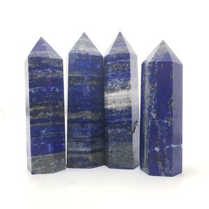 Semestergåva Dingsheng Natural Lapis Lazuli Healing Quartz Crystal Point Wand Faceted Prism Surved Reiki Stone Figurine Heminredning mm