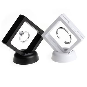 caixas de jóias de valentine venda por atacado-Plástico preto Branco Suspenso exibição flutuante Caso Brinco Coin Gems Anel Jóias de armazenamento Stand Holder Box