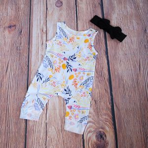 Wholesale baby floral onesie for sale - Group buy Boho Floral Harem Rompers With Headbands Cotton Floral onesie Cute Girls Harem Romper Baby Girl Clothes Boutiques Girls Jumpsuits for Sale