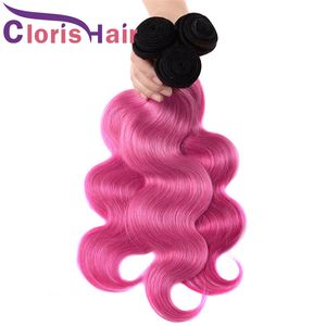 Rose Pink Ombre Weave Bundles Wavy Malaysian Virgin Hair Dark Roots B Rosa Body Wave Ombre Human Hair Extensions g Healthy End