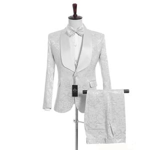 men groom suits toptan satış-Özelleştirmek Şal Yaka yakışıklı Beyaz Damat Smokin Groomsmen Adam Takım Elbise Erkek Düğün Damat Suits Ceket Pantolon Yelek Kravat