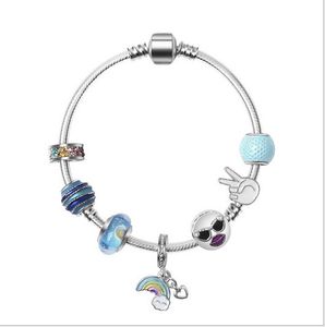 Mode Sterling Silver Blue Murano Lampwork Glas European Charm Pärlor Rainbow Clouds Dingle Passar Pandora Charm Armband Halsband