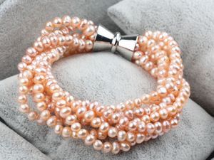 pearl bracelet magnetic clasp оптовых-6 пряди натуральный розовый пресной воды жемчужный браслет с магнитной застежкой