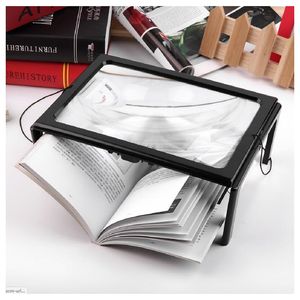 Wholesale 3X Foldable Magnifying Glass Loupe for Reading with 4 LED Lights Ultrathin A4 Full Page Large PVC Magnifier Hands Free