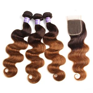 Body Wave Ombre Colored Bundles With Closure Brazilian Ombre Human Hair Weave Bundles With Lace Clsoure Extension Best Selling Items