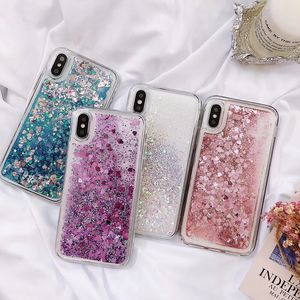 Luxe Heart Love Liquid Soft TPU Cases voor iPhone Pro max x Plus Galaxy S21 S20 FE A32 G G A12 A42 A52 A72 Quicksand Star Drijvende Glitter Sparkle Poeder Cover