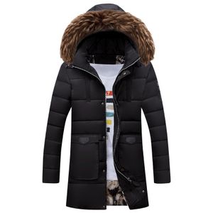 erkek kürklü ceketler toptan satış-Erkekler Kış Uzun Parka Erkekler Ceket Ceket Giyim Moda Hood Yastıklı Kapitone Sıcak Erkek Ceketler Kürk Yaka Kapşonlu Rahat Toptan