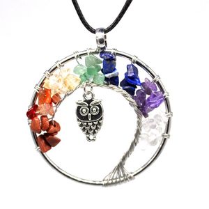 Träd av Life Owl Chakra Crystal Natural Stone Halsband Hängsmycke Kvinnor Halsband Mode Smycken Will och Sandy